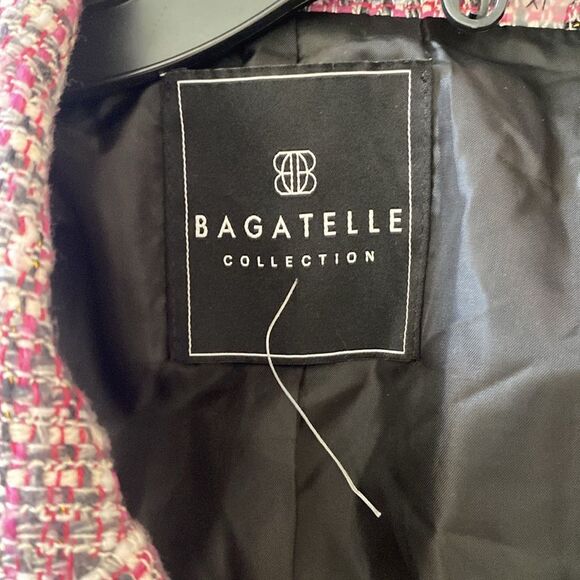 335A) Bagatelle Tweed Pink Black Off White Cropped Single Button Blazer Sz 14 - Picture 3 of 7